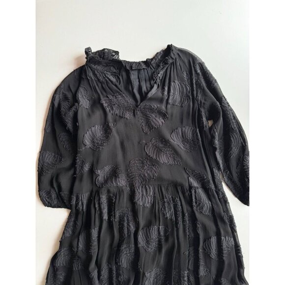 Aritzia WILFRED Dufour Black Sheer Leaf Jacquard Midi Peasant Dress, Size S - Picture 5 of 16
